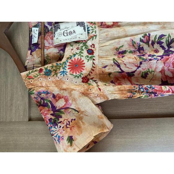 NWT Vintage Goa Square Neck Embroidered Floral Boho Top in Mango Women size Med​ - Picture 4 of 13